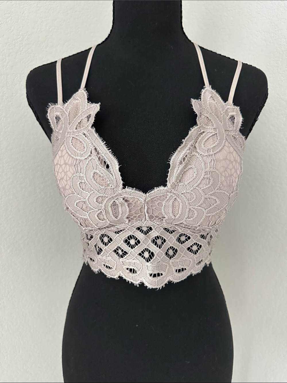 Anemone Lace Longline Bralette in Blush Pink and Ivory
